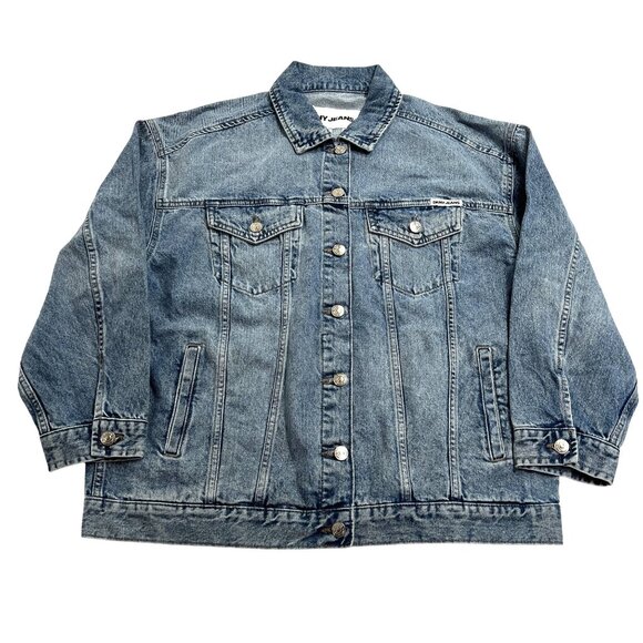 DKNY Jeans Denim Maxi Trucker Jacket in Cedar Street - Picture 1 of 5